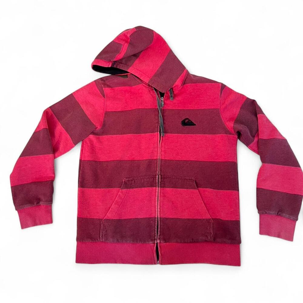 Quiksilver Vintage Red Striped Zip-Up Hoodie, Medium